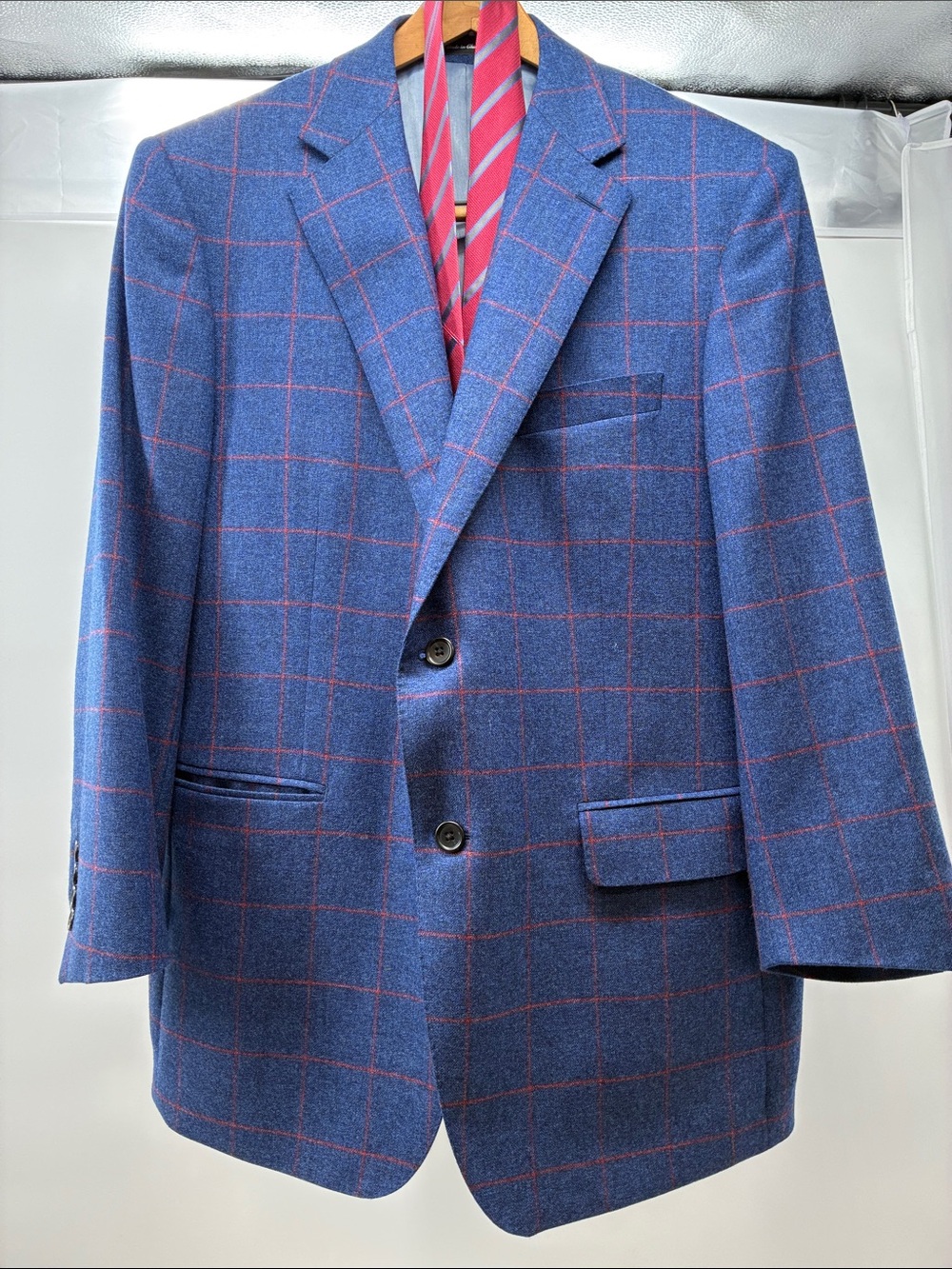 Blue Windowpane Sport Coat with Red Check
